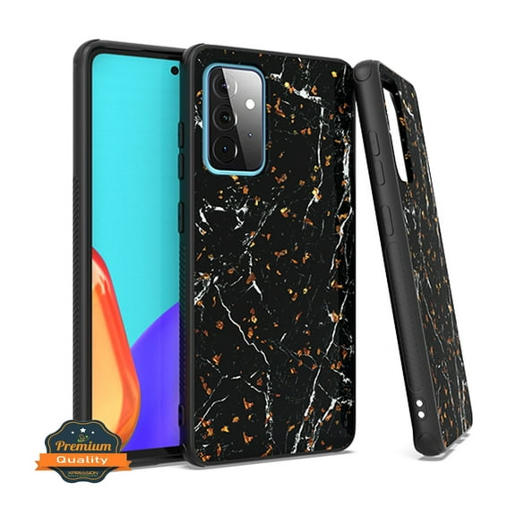Xpression Case for Samsung Galaxy A52 5G Marble Fashion Stone Stylish Flake Glitter Bling Hybrid Glossy TPU Rubber Hard Protective Phone Cover [Marble Black]