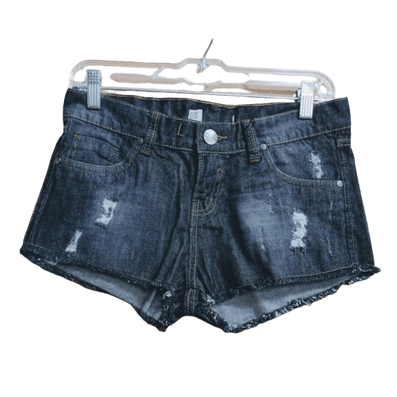 Skyhi Womens 1B Deep Blue Denim Shorts Cut-off fringe Junior Size 10