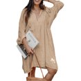 thumbnail image 2 of Biekopu Women Summer Mini Dress 3/4 Sleeve V Neck Solid Color Swing Dress Loungewear, 2 of 9