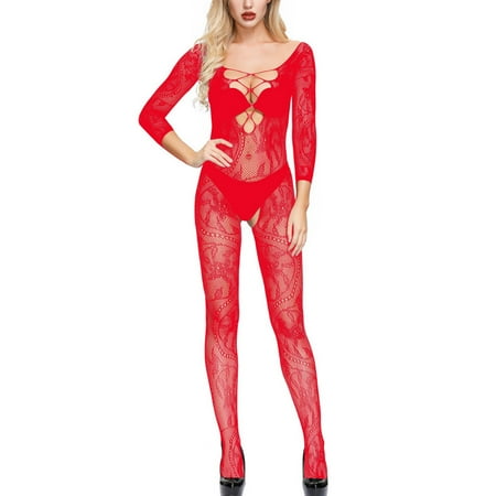 

MRULIC lingerie for women Women s Hollow Out Buttock Net Lingerie Transparent Mesh Underwear Red + One size