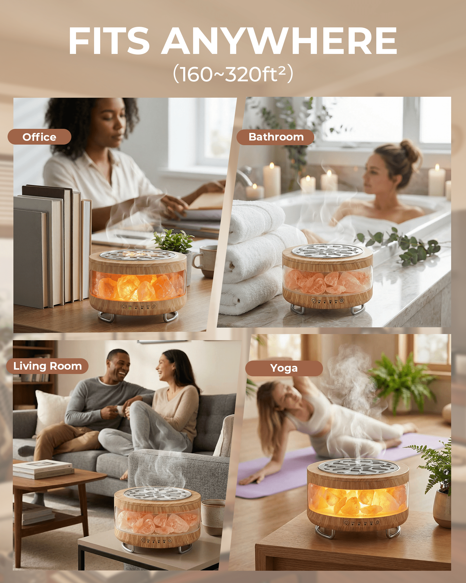 Ultrasonic Essential Oil Diffuser, 2-in-1  Cool Mist Humidifiers & Himalayan Salt Lamp, Aromatherapy Diffuser Portable Mini Humidifier for Bedroom / Plants / Travel / Desk