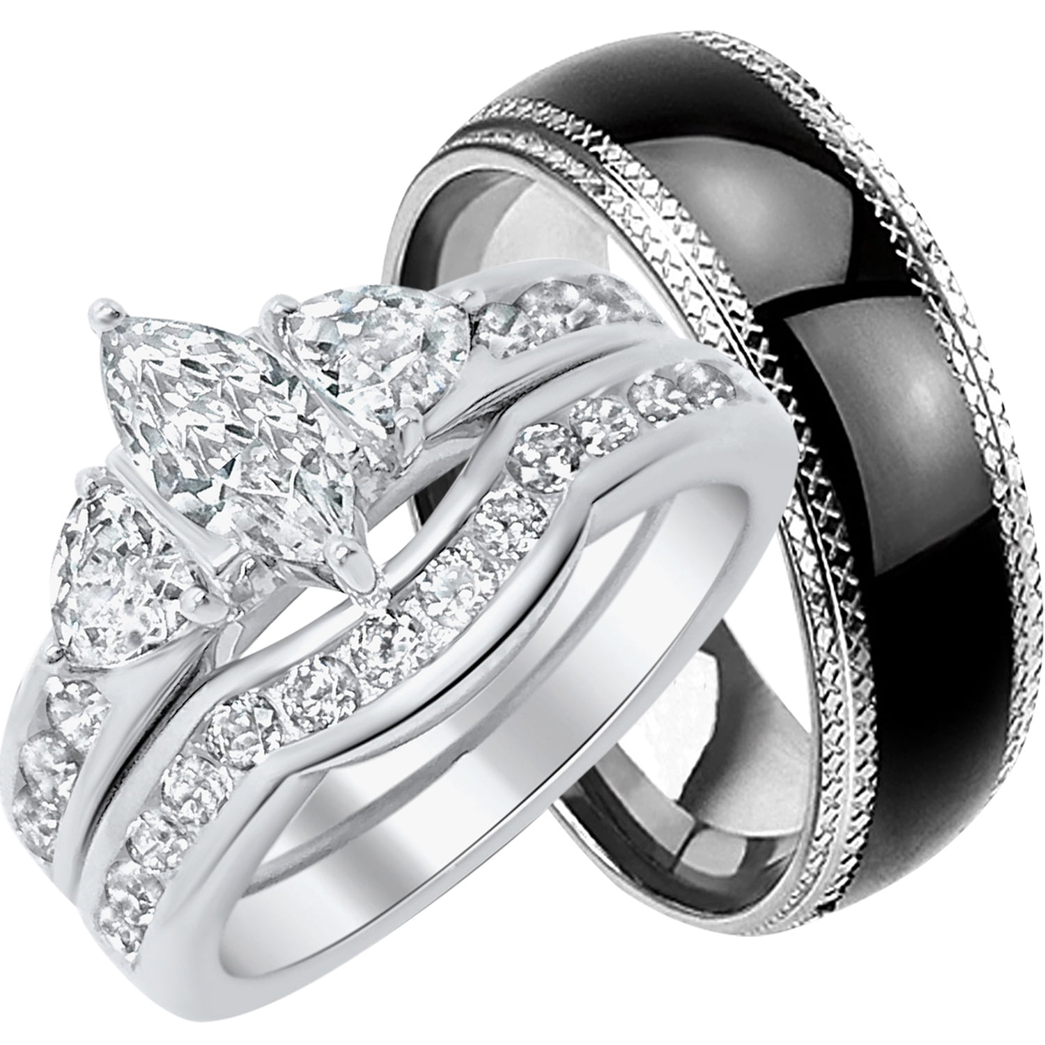 Vruchtbaar Buitenshuis Duur His Hers Wedding Ring Set Marquis Engagement Couples Promise Rings Her 7  Him 10 - Walmart.com