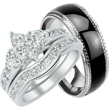 loversring His and Hers Wedding Ring Sets Couples Rings Women 10K 