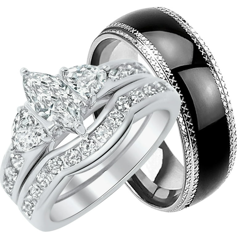 bovenstaand Beleefd Kikker His Hers Wedding Ring Set Marquis Engagement Couples Promise Rings Her 5  Him 11 - Walmart.com
