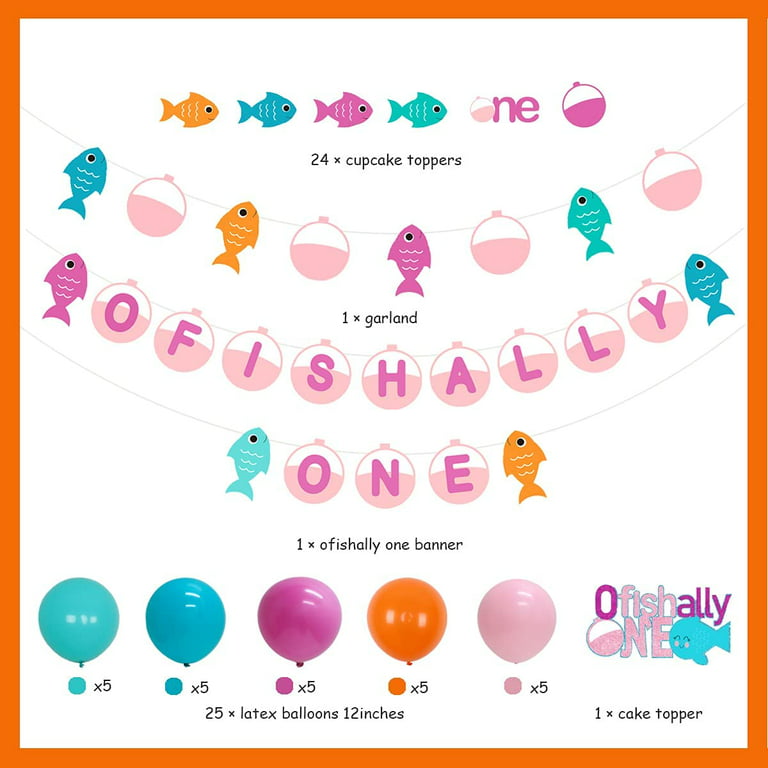 Ofishally One 1st Birthday Decorations for Girls Pink - Banner Cake Toppers  Balloons for Gone Fishing First Birthday Party Supplies, The Big One