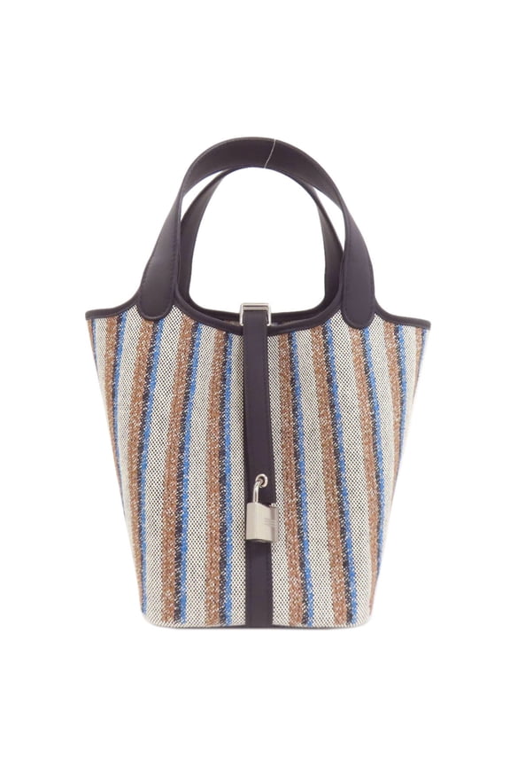 Pre-Owned Hermes Picotin Lock PM Couverture Leather Handbag, Silver Hardware, Toile H/Swift...