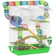PawHut 5 Tiers Hamster Cage Small Animal Habitat with Exercise Wheels, Tube, Water Bottles, and Ladder, for Dwarf Hamster, Gerbil, Green