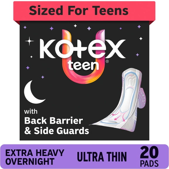 Kotex Ultra Thin Teen Pads with Wings, Heavy Absorbency, 20 Count