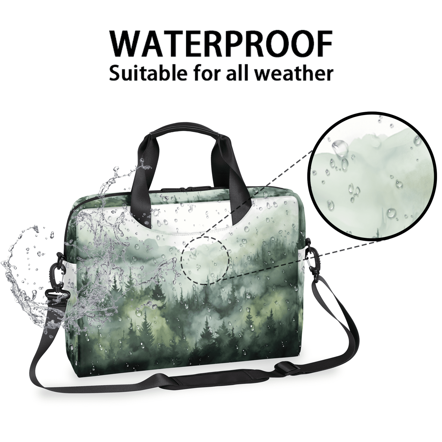 Herdesigns Green Misty Forest Laptop Bag for Women Men, Computer Case Briefcase Messenger Bags, 15-15.6 inch Laptop Sleeve Shoulder Bag