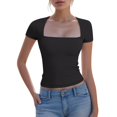thumbnail image 6 of Women's Square Neck Double-Layer Tank Tops Basic Tight T Shirts, 6 of 7