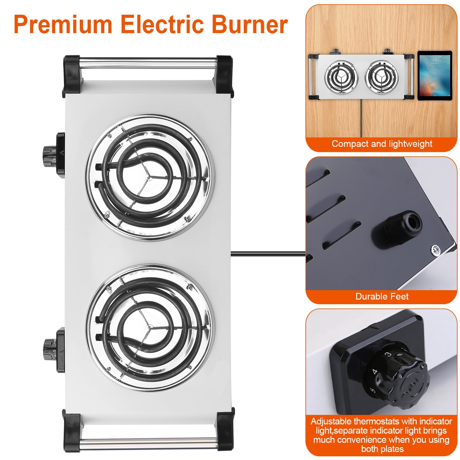 Portable Coil Hot Plate Heating Plate,  1000W Stove Countertop Heater with 5 Grear Fast Heating for Cooking
