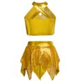 thumbnail image 2 of vastwit Kids Girls 2 Piece Cheerleading Outfits Sparkly Sequins Crop Top with Mini Skirt Jazz Latin Ballroom Dance Dress Gold 12, 2 of 7