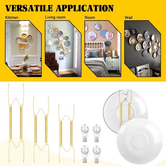 W Type Plate Hangers Invisible Spring Hooks For Wall Decor, 6 Inch, 8 Inch, 10 Inch Sizes With 4 Medium No-Trace Nails, For Hanging Decorative Plates, Art Dishes, Home Decor