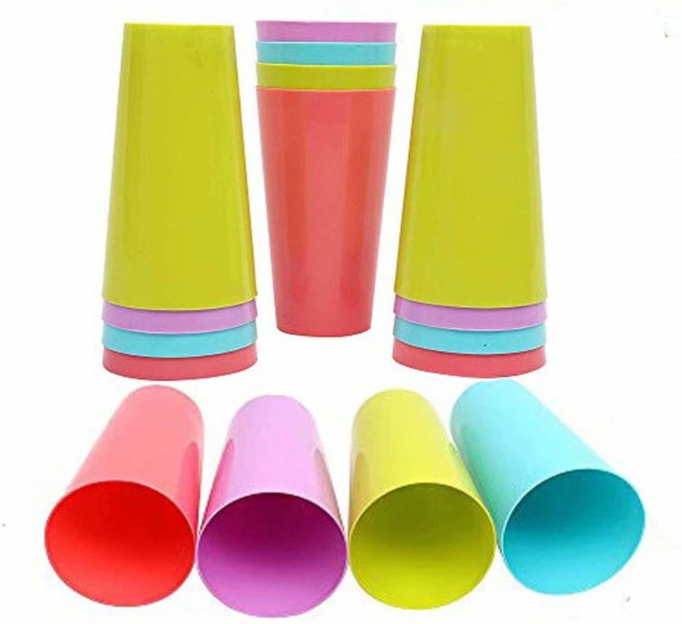 Artrylin Plastic Cup, 12 Pcs Reusable Drinkware Tumblers Stacking Water Glasses Cups(Rainbow Color, 500ml)