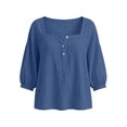 thumbnail image 6 of Miluxas Womens Long Sleeve Blouses Summer Cotton Linen Square Neck Tunic Shirts Button Up Loose Fit Business Casual Blouse Vacation Outfits Blue, 6 of 7