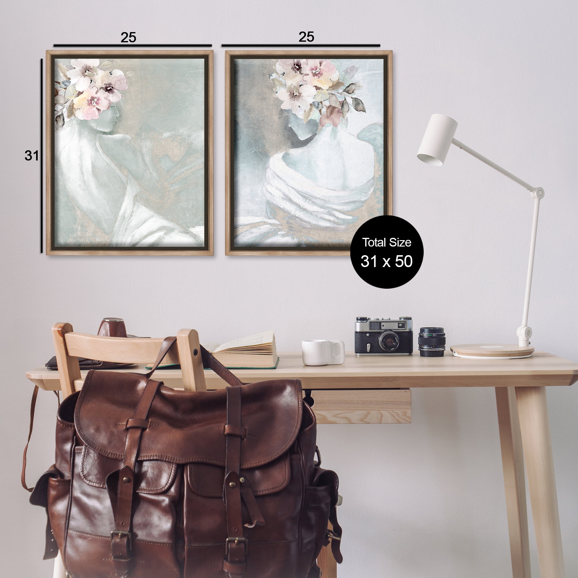 Stupell Industries Female Figure Floral Pose People Painting Brown Floater Framed Canvas Art Print Wall Art, 31 x 25, Set of 2