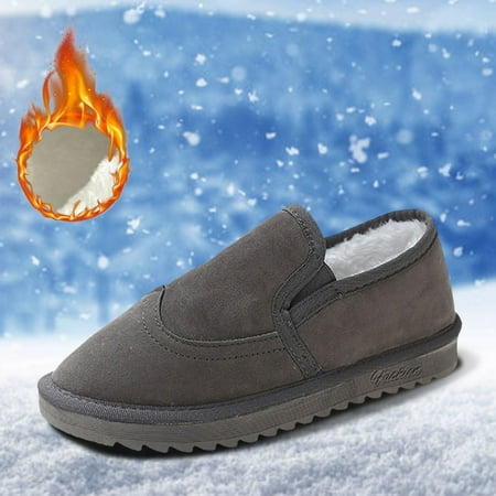 

TALKVE Fashion Winter Men Snow Boots Flat Bottom Non Slip Plush Warm And Comfortable Solid Color Shallow Mouth Slip On