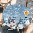 thumbnail image 2 of Blue Grey Christmas Round Tablecloth, Fitted Table Cover with Elastic for 55"-60" Round Tables, Snowman Xmas Tree Snowflake Winter Table Cloth Outdoor Indoor Dinning Party Waterproof Tablecloths, 2 of 7