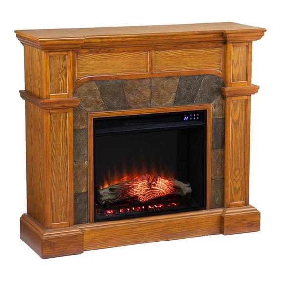 SEI Furniture Cartwright Touch Screen Wood Electric Corner Fireplace in Oak
