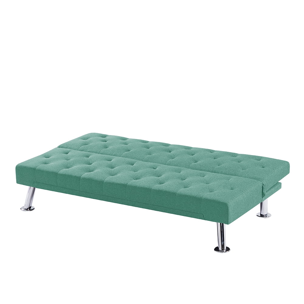Futon Sofa Bed, Folding Sofa Couch Bed, Upholstered Convertible Sleeper for Living Room, Green