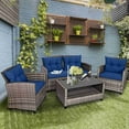 thumbnail image 1 of Costway 4 PCS Patio Rattan Furniture Set Coffee Table Cushioned Sofa Garden Lawn Navy, 1 of 10