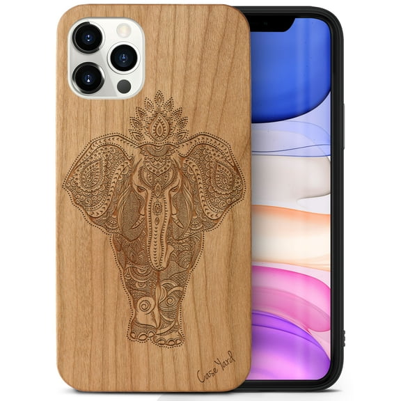 Case Yard Wooden Case Outside Soft TPU Silicone, Slim Fit Shockproof Wood Protective Phone Cover for Girls Boys Men and Women, Supports Wireless Charging Elephant Indian Design case for iPhone-11-Pro
