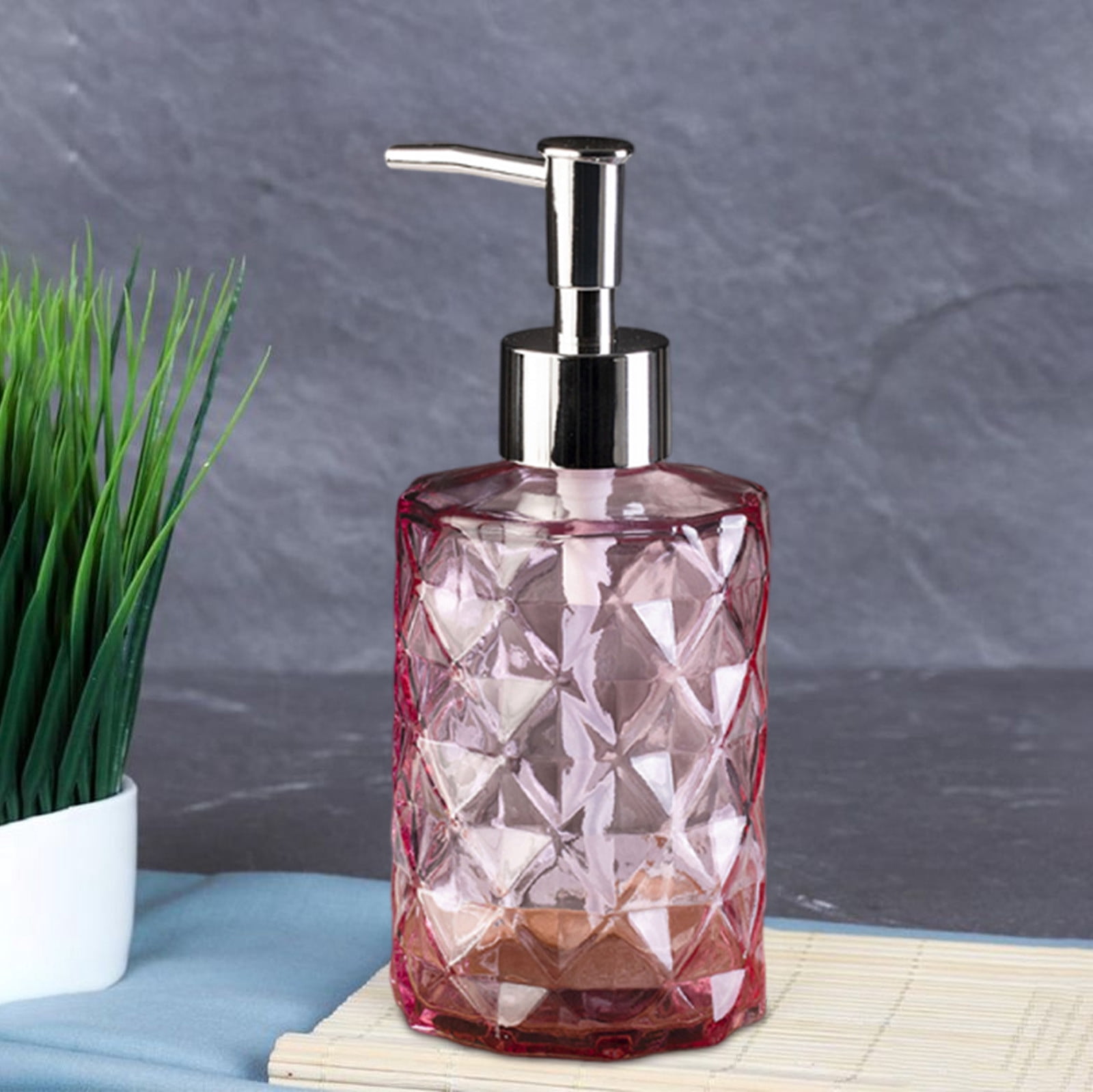 YiJuHui 4pcs Refillable Glass Soap Dispenser Pump Bottle with Diamond Pattern Design for Kitchen and Bathroom Decor