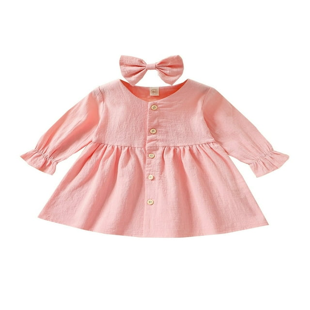 Robe à Manches Longues pour Bébé Fille, Robe de Princesse pour Fête avec Bandeau, Tenue