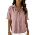 thumbnail image 4 of Dweltoz Tops for Women Collared Button Down Short Sleeve Breathable Casual Athletic Tops V Neck Solid Golf Collared Shirt,Light pink XL, 4 of 7