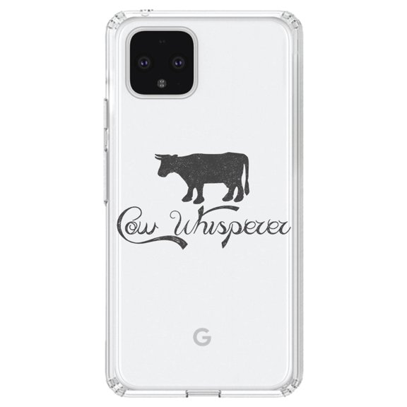 DistinctInk Clear Shockproof Hybrid Case for Google Pixel 4 (6.1" Screen) - TPU Bumper Acrylic Back Tempered Glass Screen Protector - Cow Whisperer