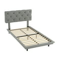 thumbnail image 4 of DreamBuck Twin Size Floating Bed, Linen Fabric Upholstered Platform Bed with Light Stripe, Bed Frame with Tufted Headboard, Wood Twin Bed Frame for Boys, Girls, No Box Spring Required, Gray, 4 of 9