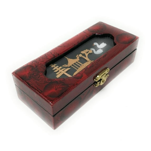Elegant Oriental Hand Painting Lacquered Jewelry Box Storage Organizer Trinket Keepsake Cork Sculpture
