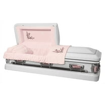 Casket Emporium Themed Casket, Pink Velvet Funeral Casket, Rectangular Shape with Lily Rose Design
