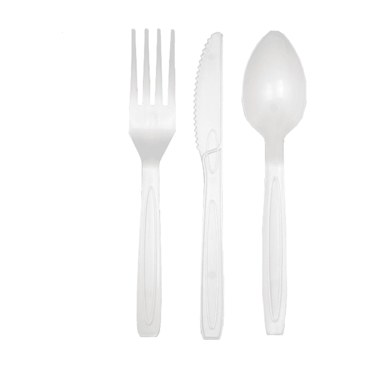 Great Value Disposable Compostable Biopolymer Cutlery, Residential Single Use, White, Set 24 Pack