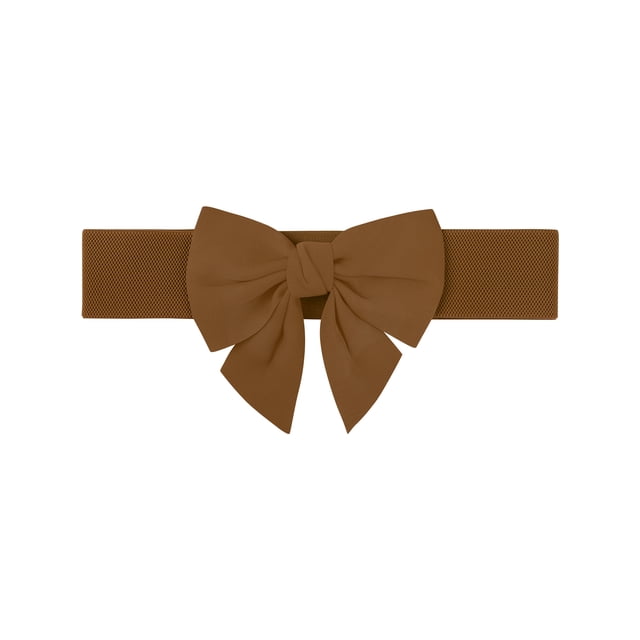 CINTURÓN ELÁSTICO ANCHO PARA MUJERES TALLAS GRANDES CON DECORACIÓN DE LAZO EN LA CINTURA, CINTURONES DE MODA VERSÁTILES 37.8-45.3" Café