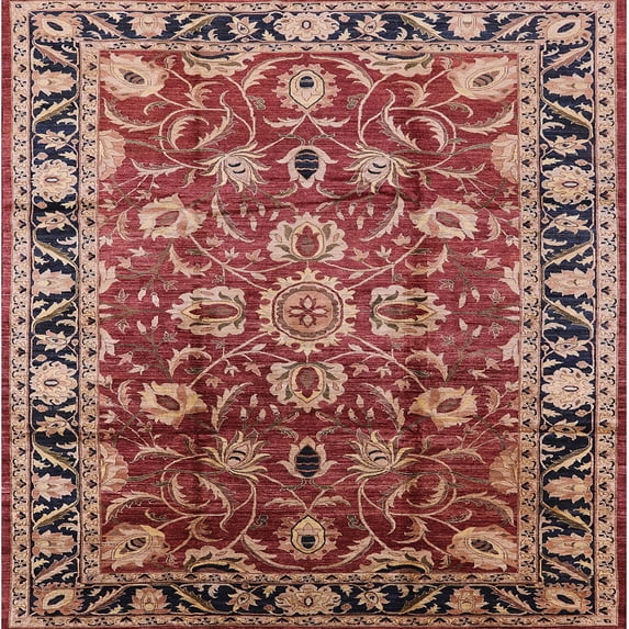 Ahgly Company Machine Washable Indoor Square Industrial Modern Saffron Red Area Rugs, 8' Square
