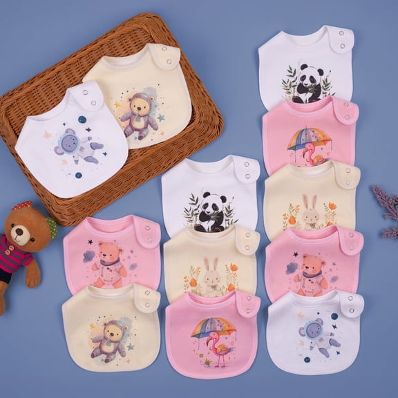 12-Pack Waterproof Baby Bibs for Boys & Girls | Absorbent Cotton with Adjustable Snaps for Feeding, Teething & Drooling