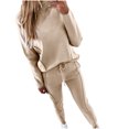 thumbnail image 2 of ICHUANYI Clearance Women's Fashion High Collar Casual Set Casual Top And Pants Two-piece Sportswear(Beige, XL) ICHUANYI WER2023081514461, 2 of 6