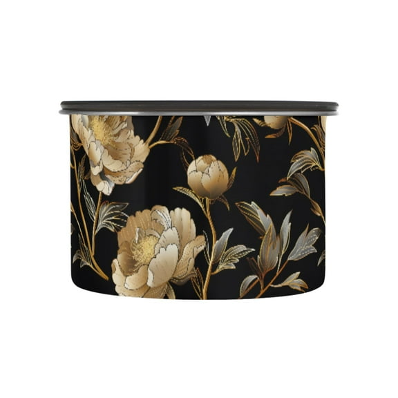 Gold Peony Flowers Airtight Coffee Bean Canister 500 ml Food Storage Containers with Lids For Gournd, Tea, Sugar, Flour, Rice, Cereal, Candy Cookie Jar