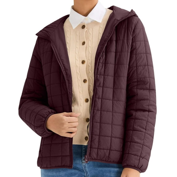 qucoqpe Winter Coat for Women Fashion Zip Up Long Sleeve Hooded Lightweight Puffer Down Jacket Outwear with Pocekts