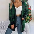 thumbnail image 5 of TFEOQRY Women's Casual Cardigan Sweater Color Blocking Checkered Long Sleeved Cardigan Jacket with Pockets Green, 5 of 8