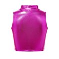 thumbnail image 2 of Xnihocha Kids Girls Sleeves Turtleneck Metallic Crop Top for Ballet Dance Gymnastic Athletic Sports Rose Red 6, 2 of 5