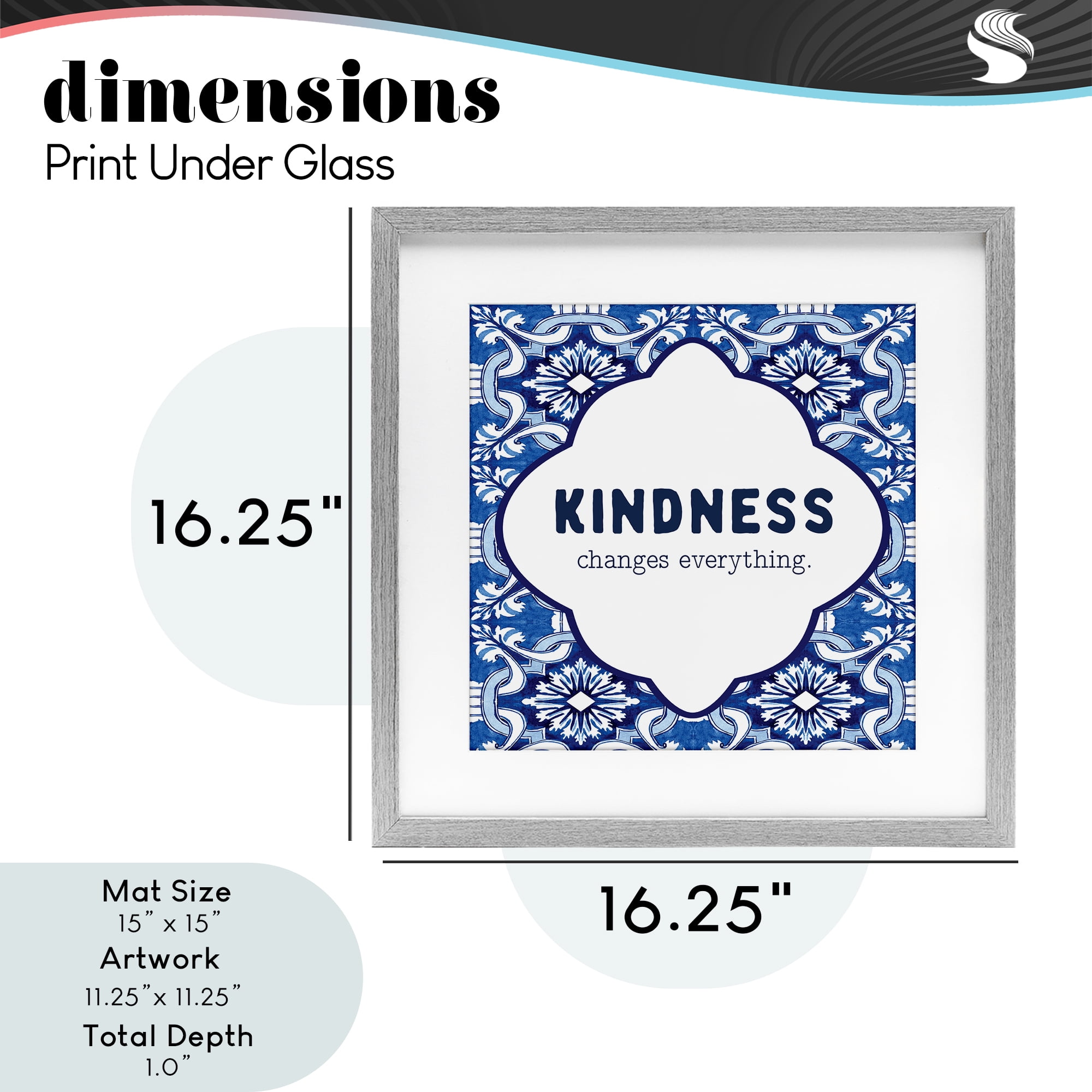 Patterned Kindness Changes Everything Gray Framed Print Under Glass, design by Lettered and Lined