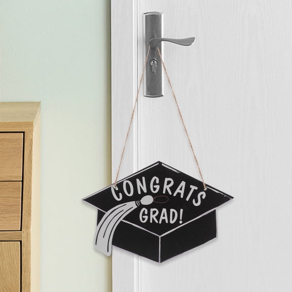 OATIPHO Wooden Graduation Cap Plaque Black Hanging Sign for Graduation Party Decoration