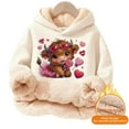 thumbnail image 5 of XUELUO Little Girls Hoodies Drawstring Long Sleeve Fleece Lined Cow Heart Print Hood Tops Early Spring Warm Clothes With Pockets, 5 of 5