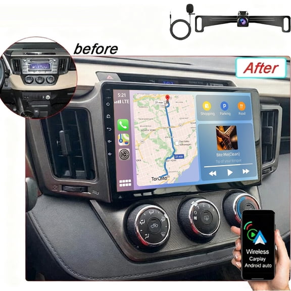 HUOEPU Car Stereo Radio for Toyota RAV4 2013-2018,Wireless Carplay and Android Auto GPS Navigation,10 inch Touchscreen Bluetooth RDS FM SWC,4 64G