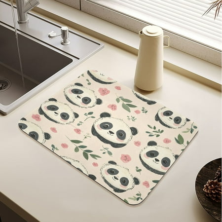 

Cute Little Panda Drying Mat Diatomaceous Earth Super Absorbent Slip Rubber Sole Heat Resistant 230 Degrees Fahrenheit 23.6×19.7in