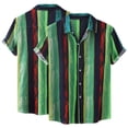 thumbnail image 2 of IROINNID Men's Summer Casual Short Sleeve Stripe Printed Turn down Comfy Blouse, 2 of 9