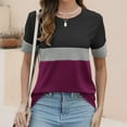 thumbnail image 6 of Women's Short Sleeve Shirts Summer Color Block Crew Neck Basic Tee Casual Loose Fit Soft Comfy Clothes (5XL, Watermelon Red), 6 of 7