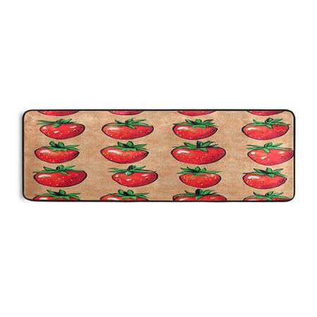 Brown Strawberry Print 72x24" Runner Rug, Non-Slip Memory Foam Cushion, Anti-Crease for Hallways and Bedrooms